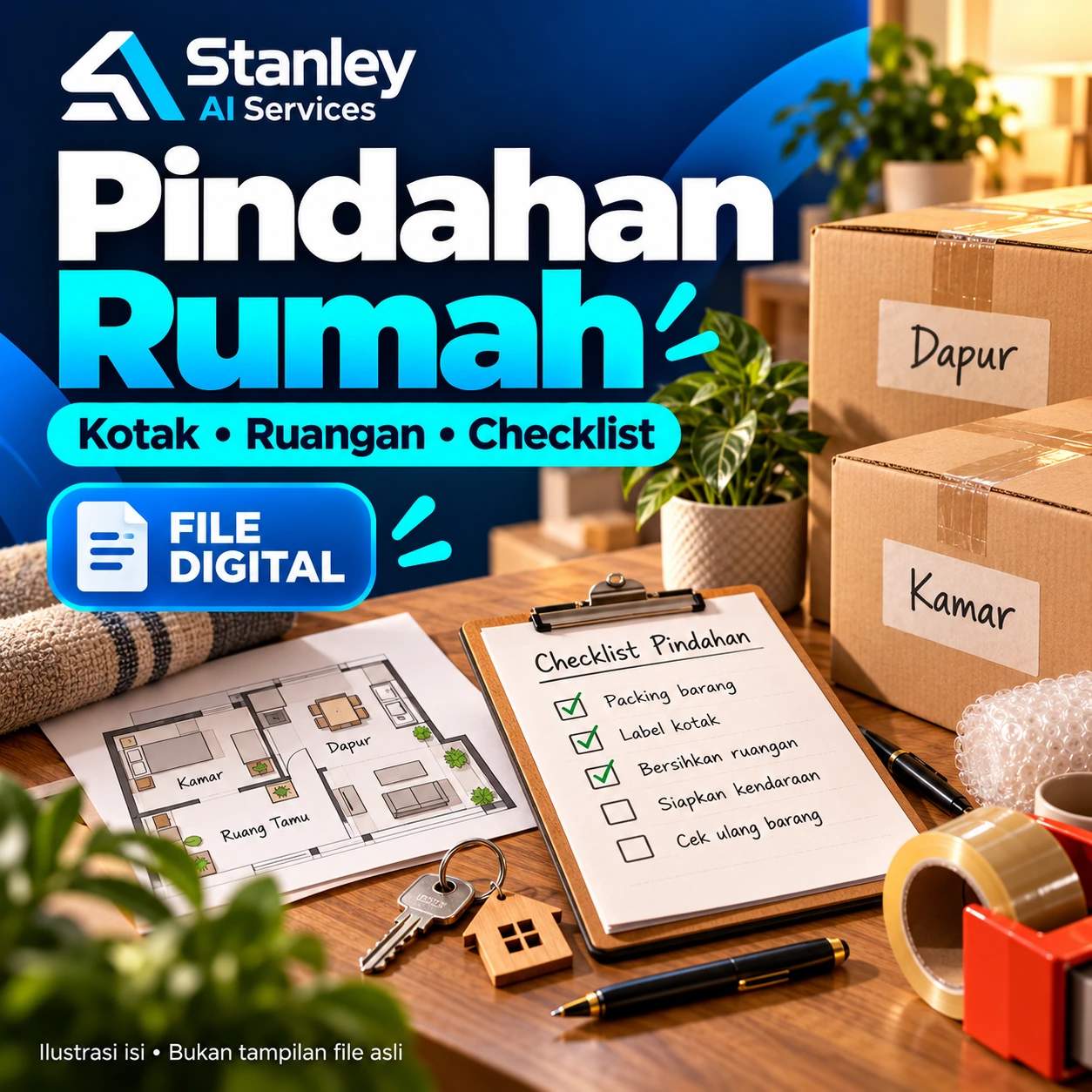 Cover Pindahan Rumah — Kotak, Ruangan & Checklist