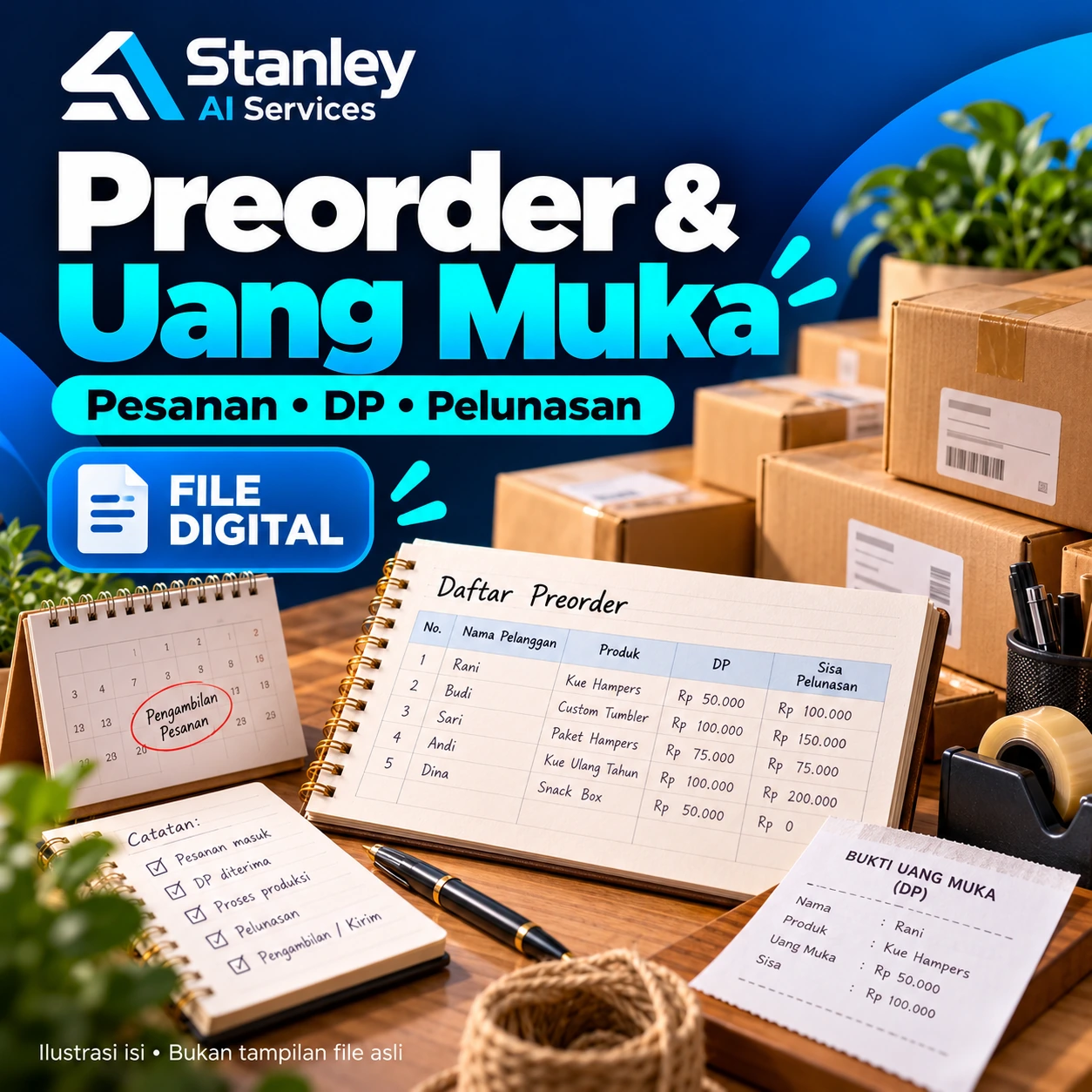 Cover Preorder & Uang Muka — Pesanan sampai Pelunasan